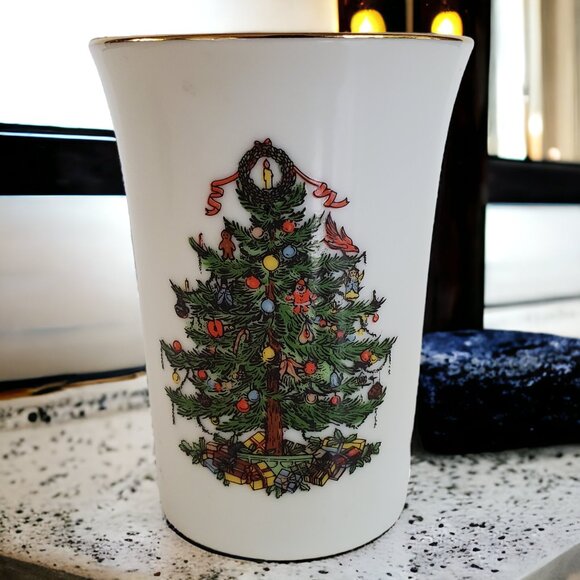 Vintage Christmas Vanity Bathroom Set Soap Dish Tumbler Glass Porcelain Japan - Picture 3 of 12